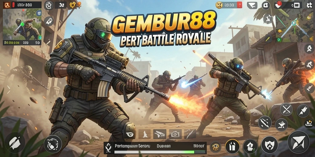 Tangkapan layar menampilkan aksi seru dalam permainan Battle Royale GEMBUR88.