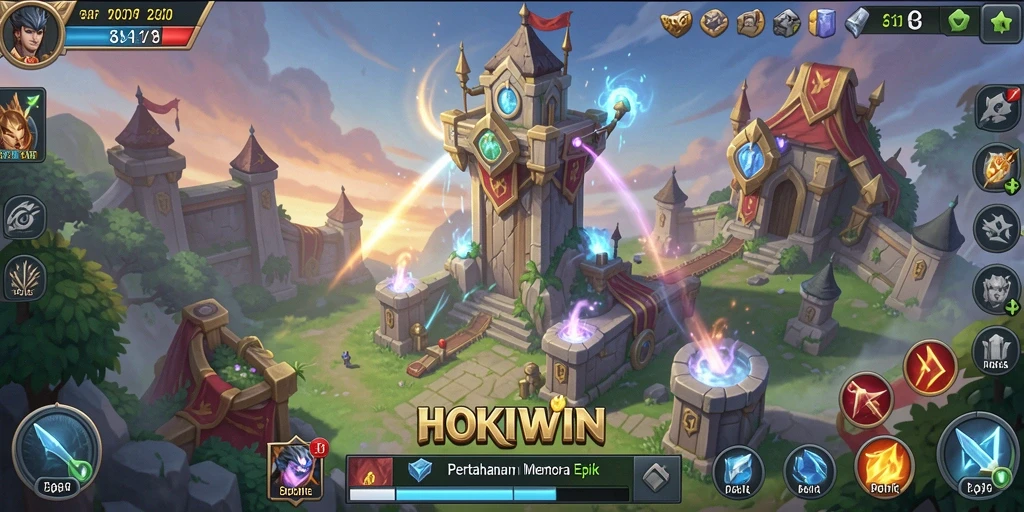 Screenshot HOKIWIN menampilkan aksi menara pertahanan yang mendebarkan.