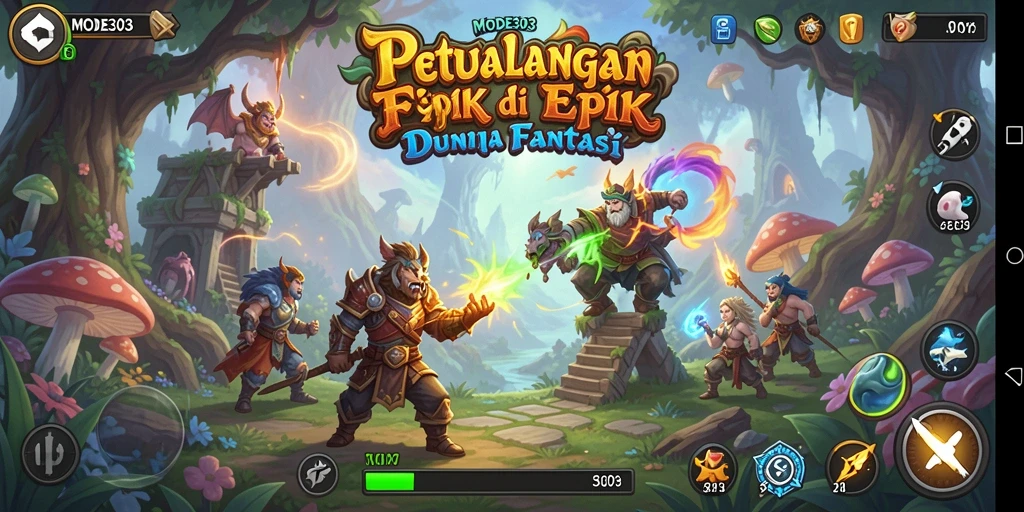 Tangkapan layar utama MODE303 menampilkan aksi mendebarkan dalam dunia petualangan.