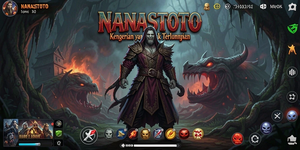 Tangkapan layar gameplay NANASTOTO menampilkan momen menegangkan penuh kengerian.