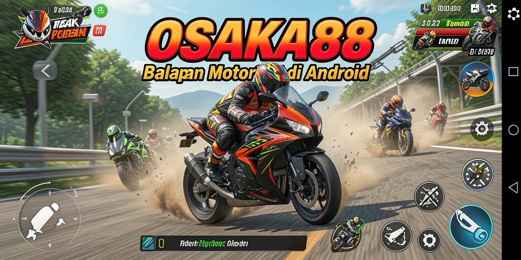 Tampilan gameplay <strong>OSAKA88</strong> yang mendebarkan dalam balapan motor.