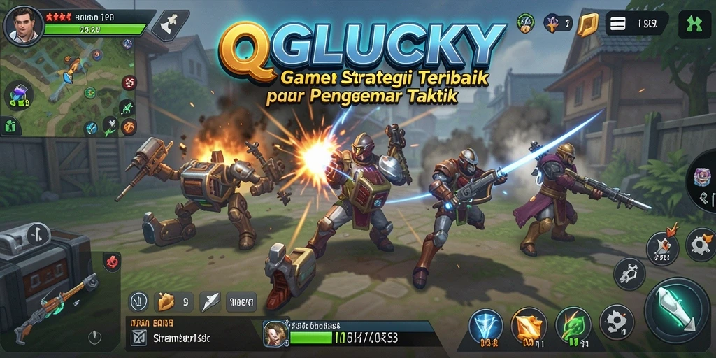 Tangkapan layar QGLUCKY menampilkan aksi pertempuran strategi yang intens.