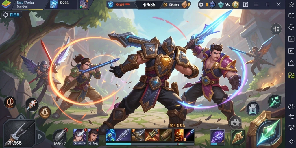 Tampilan gameplay seru dari RR666 dengan pertarungan MOBA.