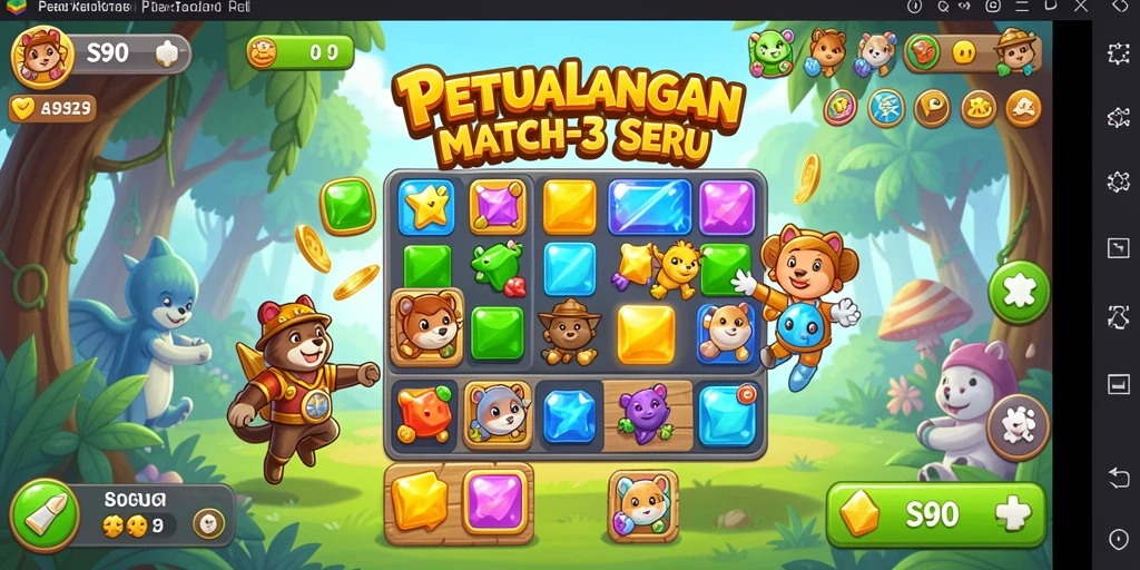Tampilan gameplay Match-3 yang penuh warna dan dinamis.